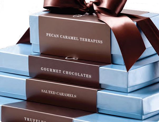 Stacked chocolate gift boxes