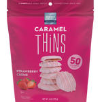 Pink package of Caramel Thins Strawberry Creme on a white background
